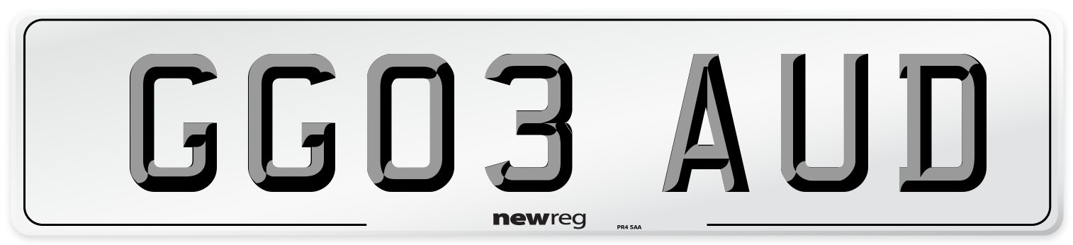 GG03 AUD Number Plate from New Reg